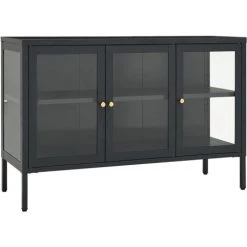 LES TENDANCES Buffet Anthracite 105x35x70 Cm Acier Et Verre