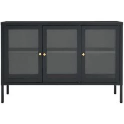 LES TENDANCES Buffet Anthracite 105x35x70 Cm Acier Et Verre -Buffet et enfilade Soldes 66921278 5