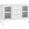 LES TENDANCES Buffet Blanc 105x35x70 Cm Acier Et Verre Trempé
