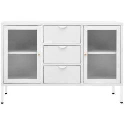 LES TENDANCES Buffet Blanc 105x35x70 Cm Acier Et Verre Trempé -Buffet et enfilade Soldes 66921281 4