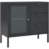 LES TENDANCES Buffet Anthracite 75x35x70 Cm Acier Et Verre Trempé