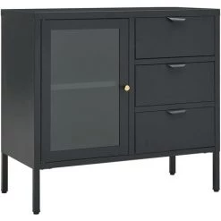 LES TENDANCES Buffet Anthracite 75x35x70 Cm Acier Et Verre Trempé