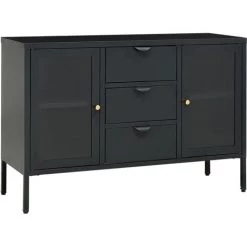LES TENDANCES Buffet Anthracite 105x35x70 Cm Acier Et Verre Trempé
