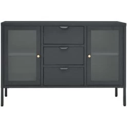 LES TENDANCES Buffet Anthracite 105x35x70 Cm Acier Et Verre Trempé -Buffet et enfilade Soldes 66922768 4