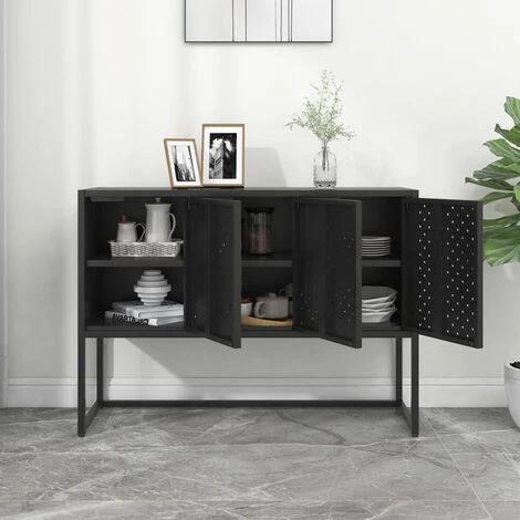 LES TENDANCES Buffet Noir 105x35x75 Cm Acier 2 LES TENDANCES Buffet Noir 105x35x75 Cm Acier – Image 2
