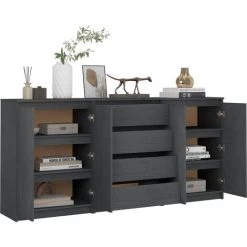 LES TENDANCES Armoires Latérales 3 Pcs Gris Bois De Pin Massif 7 LES TENDANCES Armoires Latérales 3 Pcs Gris Bois De Pin Massif -Buffet et enfilade Soldes 66926066 3