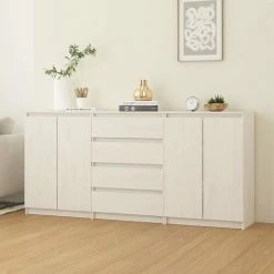 LES TENDANCES Armoires Latérales 3 Pcs Blanc Bois De Pin Massif