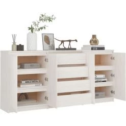 LES TENDANCES Armoires Latérales 3 Pcs Blanc Bois De Pin Massif -Buffet et enfilade Soldes 66926076 3