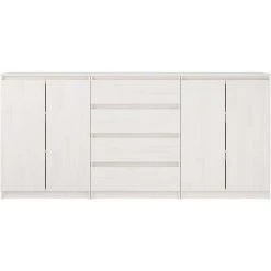 LES TENDANCES Armoires Latérales 3 Pcs Blanc Bois De Pin Massif -Buffet et enfilade Soldes 66926076 5