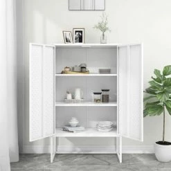 LES TENDANCES Buffet Haut Blanc 80x35x135 Cm Acier -Buffet et enfilade Soldes 66926293 3
