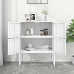 LES TENDANCES Buffet Haut Blanc 80x35x100 Cm Acier -Buffet et enfilade Soldes 66926384 3