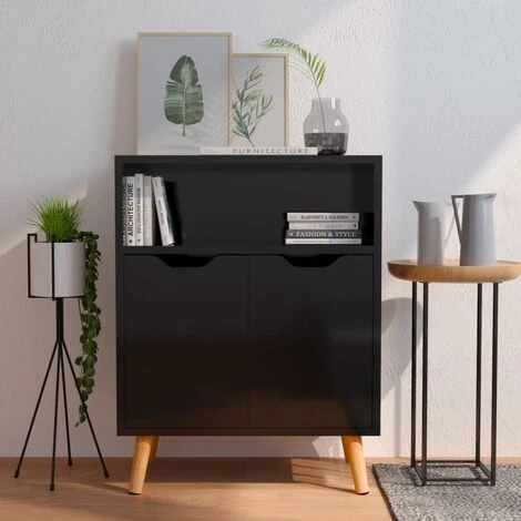 LES TENDANCES Buffet Noir Brillant 60x30x72 Cm 1 LES TENDANCES Buffet Noir Brillant 60x30x72 Cm