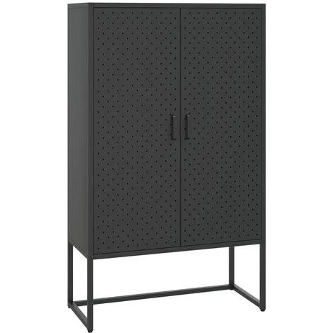 LES TENDANCES Buffet Haut Noir 80x35x135 Cm Acier 2 LES TENDANCES Buffet Haut Noir 80x35x135 Cm Acier – Image 2