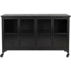 BOITE A DESIGN Buffet En Bois Et Métal à Roulettes L120cm - Ferre Noir - Noir