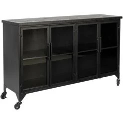 BOITE A DESIGN Buffet En Bois Et Métal à Roulettes L120cm - Ferre Noir - Noir -Buffet et enfilade Soldes 67026320 3