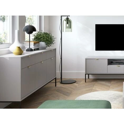 VENTE-UNIQUE.COM Buffet Avec 3 Portes Et 3 Tiroirs - Gris - LIOUBA - Gris Clair 3 VENTE-UNIQUE.COM Buffet Avec 3 Portes Et 3 Tiroirs - Gris - LIOUBA - Gris Clair – Image 3