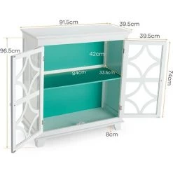 COSTWAY Buffet, Placard De Cuisine Autoportant Avec Étagère Réglable Et Compartiment à 2 Portes, Portes En Verre Décoratives, Pour Salon, Cuisine, Entrée, Assemblage Facile Vert -Buffet et enfilade Soldes 67274871 5