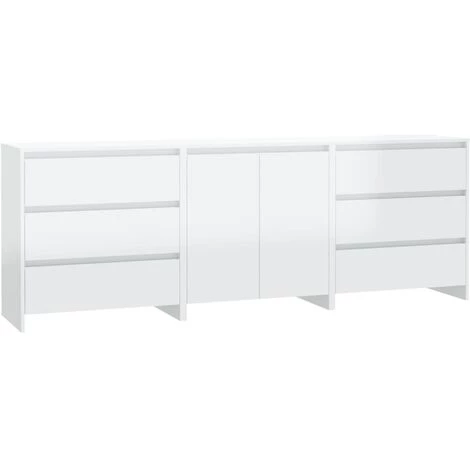 TRUE DEAL Buffets 3 Pcs Blanc Brillant Bois D'ingénierie 2 TRUE DEAL Buffets 3 Pcs Blanc Brillant Bois D'ingénierie – Image 2