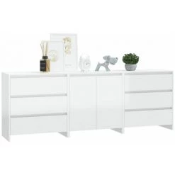 TRUE DEAL Buffets 3 Pcs Blanc Brillant Bois D'ingénierie 7 TRUE DEAL Buffets 3 Pcs Blanc Brillant Bois D'ingénierie -Buffet et enfilade Soldes 67293868 3
