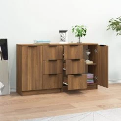 TRUE DEAL Buffets 2 Pcs Chêne Marron 60x30x70 Cm Bois D'ingénierie -Buffet et enfilade Soldes 67294274 3