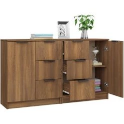 TRUE DEAL Buffets 2 Pcs Chêne Marron 60x30x70 Cm Bois D'ingénierie -Buffet et enfilade Soldes 67294274 4
