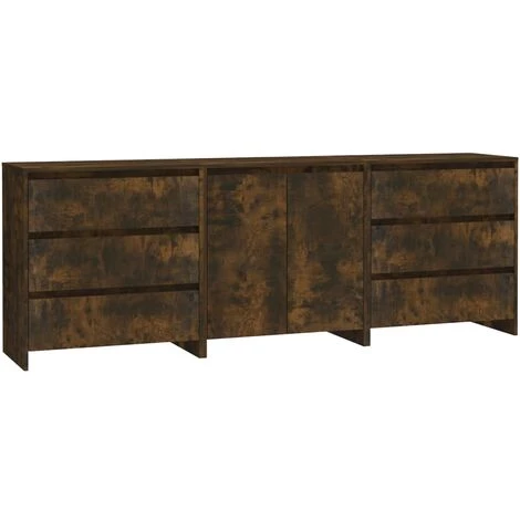 TRUE DEAL Buffets 3 Pcs Chêne Fumé Bois D'ingénierie 2 TRUE DEAL Buffets 3 Pcs Chêne Fumé Bois D'ingénierie – Image 2
