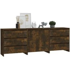 TRUE DEAL Buffets 3 Pcs Chêne Fumé Bois D'ingénierie 7 TRUE DEAL Buffets 3 Pcs Chêne Fumé Bois D'ingénierie -Buffet et enfilade Soldes 67294635 3