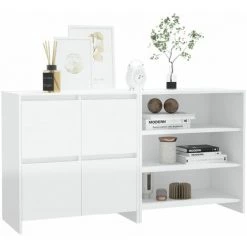 TRUE DEAL Buffets 2 Pcs Blanc Brillant Bois D'ingénierie -Buffet et enfilade Soldes 67294636 3