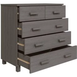 TRUE DEAL Buffet Gris Clair 79x40x80 Cm Bois Massif De Pin -Buffet et enfilade Soldes 67296637 5