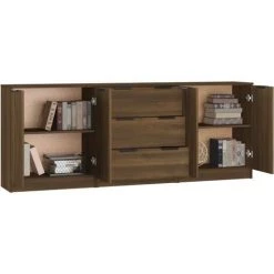 TRUE DEAL Buffets 3 Pcs Chêne Marron Bois D'ingénierie -Buffet et enfilade Soldes 67296756 5