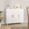 TRUE DEAL Buffet Blanc Brillant 90x34x80 Cm Bois D'ingénierie