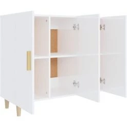 TRUE DEAL Buffet Blanc Brillant 90x34x80 Cm Bois D'ingénierie -Buffet et enfilade Soldes 67297857 4