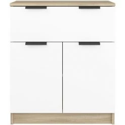 TRUE DEAL Buffet Blanc Et Chêne Sonoma 60x30x70 Cm Bois D'ingénierie -Buffet et enfilade Soldes 67297901 5