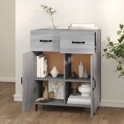 TRUE DEAL Buffet Sonoma Gris 69,5x34x90 Cm Bois D'ingénierie -Buffet et enfilade Soldes 67298088 3