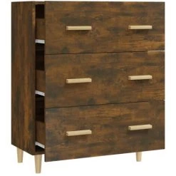 TRUE DEAL Buffet Chêne Fumé 70x34x90 Cm Bois D'ingénierie -Buffet et enfilade Soldes 67298250 5