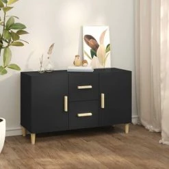 TRUE DEAL Buffet Noir 100x36x60 Cm Bois D'ingénierie