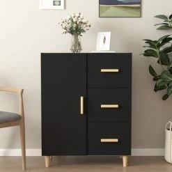 TRUE DEAL Buffet Noir 69,5x34x90 Cm Bois D'ingénierie