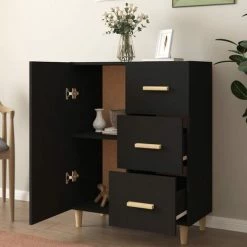 TRUE DEAL Buffet Noir 69,5x34x90 Cm Bois D'ingénierie 7 TRUE DEAL Buffet Noir 69,5x34x90 Cm Bois D'ingénierie -Buffet et enfilade Soldes 67298541 3