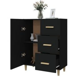 TRUE DEAL Buffet Noir 69,5x34x90 Cm Bois D'ingénierie 8 TRUE DEAL Buffet Noir 69,5x34x90 Cm Bois D'ingénierie -Buffet et enfilade Soldes 67298541 4