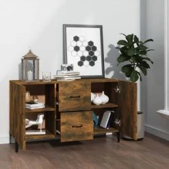 TRUE DEAL Buffet Chêne Fumé 100x36x60 Cm Bois D'ingénierie -Buffet et enfilade Soldes 67298798 3