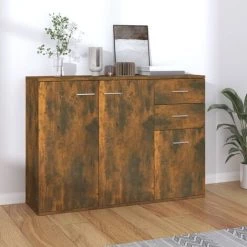 TRUE DEAL Buffet Chêne Fumé 105x30x75 Cm Bois D'ingénierie