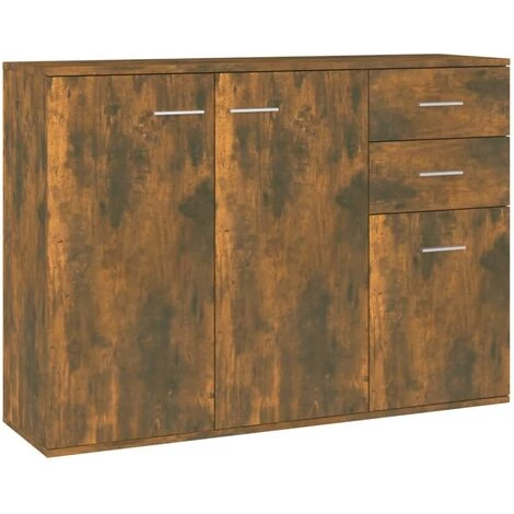 TRUE DEAL Buffet Chêne Fumé 105x30x75 Cm Bois D'ingénierie 2 TRUE DEAL Buffet Chêne Fumé 105x30x75 Cm Bois D'ingénierie – Image 2