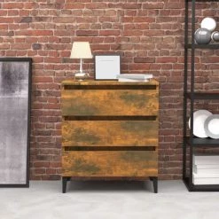 TRUE DEAL Buffet Chêne Fumé 60x35x69 Cm Bois D'ingénierie