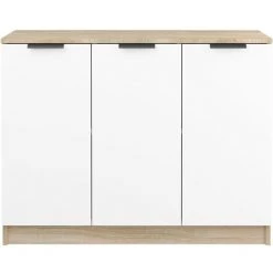 TRUE DEAL Buffet Blanc Et Chêne Sonoma 90,5x30x70 Cm Bois D'ingénierie -Buffet et enfilade Soldes 67301617 5