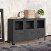 TRUE DEAL Buffet Industriel Anthracite 105x35x62 Cm Métal Et Verre