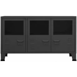 TRUE DEAL Buffet Industriel Anthracite 105x35x62 Cm Métal Et Verre -Buffet et enfilade Soldes 67304099 3