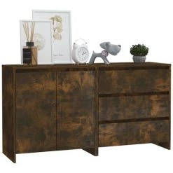 TRUE DEAL Buffets 2 Pcs Chêne Fumé Bois D'ingénierie -Buffet et enfilade Soldes 67304514 3