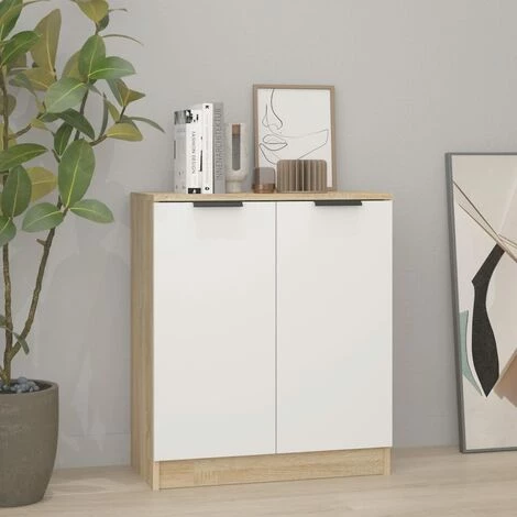 TRUE DEAL Buffet Blanc Et Chêne Sonoma 60x30x70 Cm Bois D'ingénierie 1 TRUE DEAL Buffet Blanc Et Chêne Sonoma 60x30x70 Cm Bois D'ingénierie