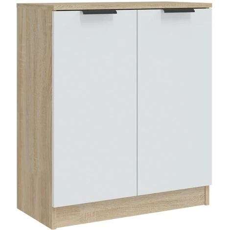 TRUE DEAL Buffet Blanc Et Chêne Sonoma 60x30x70 Cm Bois D'ingénierie 2 TRUE DEAL Buffet Blanc Et Chêne Sonoma 60x30x70 Cm Bois D'ingénierie – Image 2