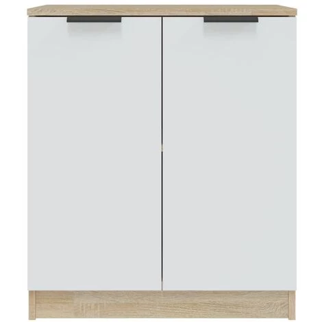 TRUE DEAL Buffet Blanc Et Chêne Sonoma 60x30x70 Cm Bois D'ingénierie 3 TRUE DEAL Buffet Blanc Et Chêne Sonoma 60x30x70 Cm Bois D'ingénierie – Image 3